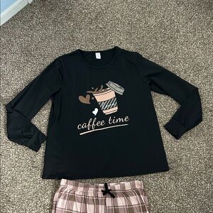 Women's Coffee Time Pajama Set - Black and Pink Plaid